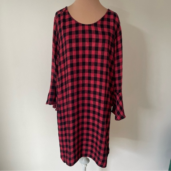 Anthropologie Cloth & Stone Plaid Flutter Sleeve Buffalo Check Open Back Dress M - Picture 4 of 12